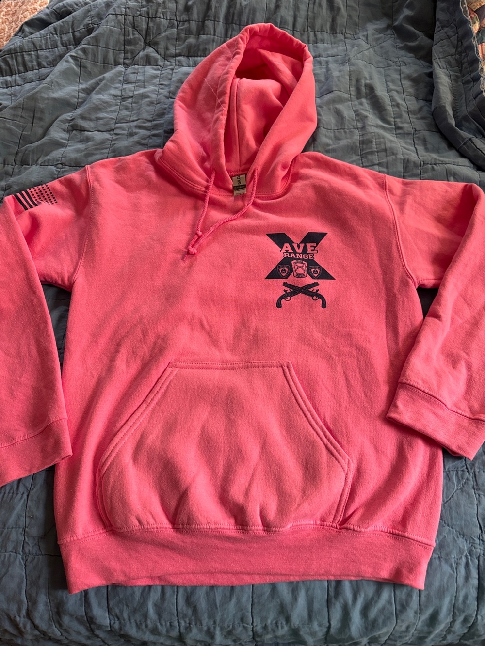Gildan Men's Bright Pink Hoodie with Graphics on front awesome graphics on back